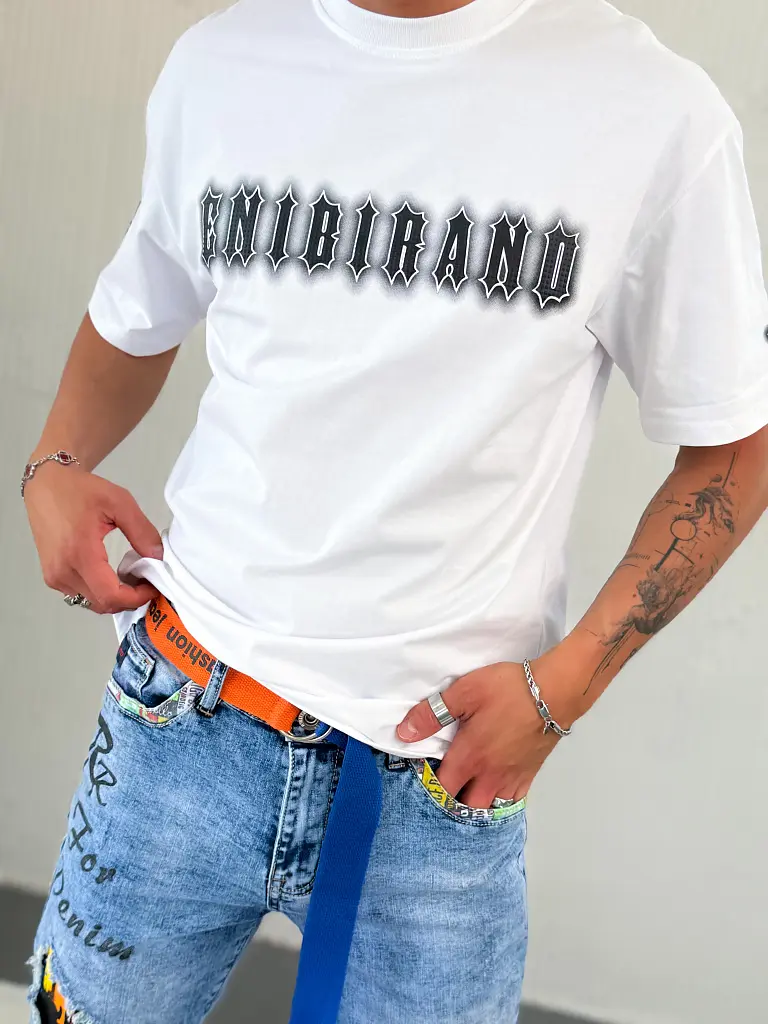 Nyomtatott mintás fehér férfi póló