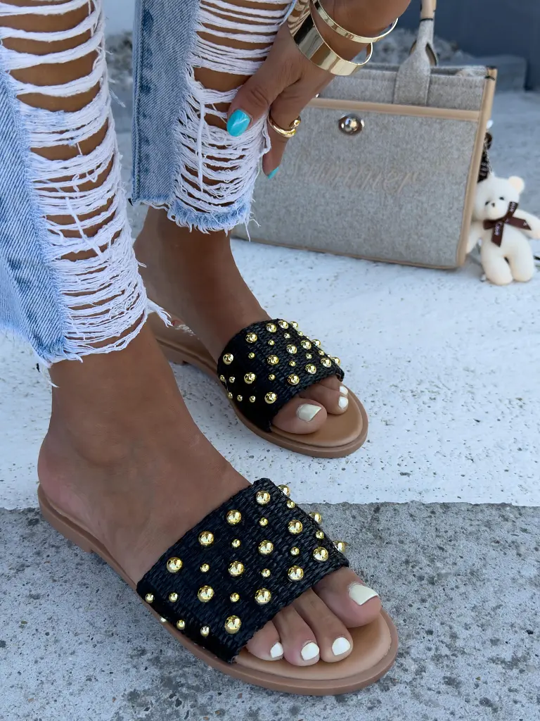 Papucs aranyszínű gyöngyökkel RUBY