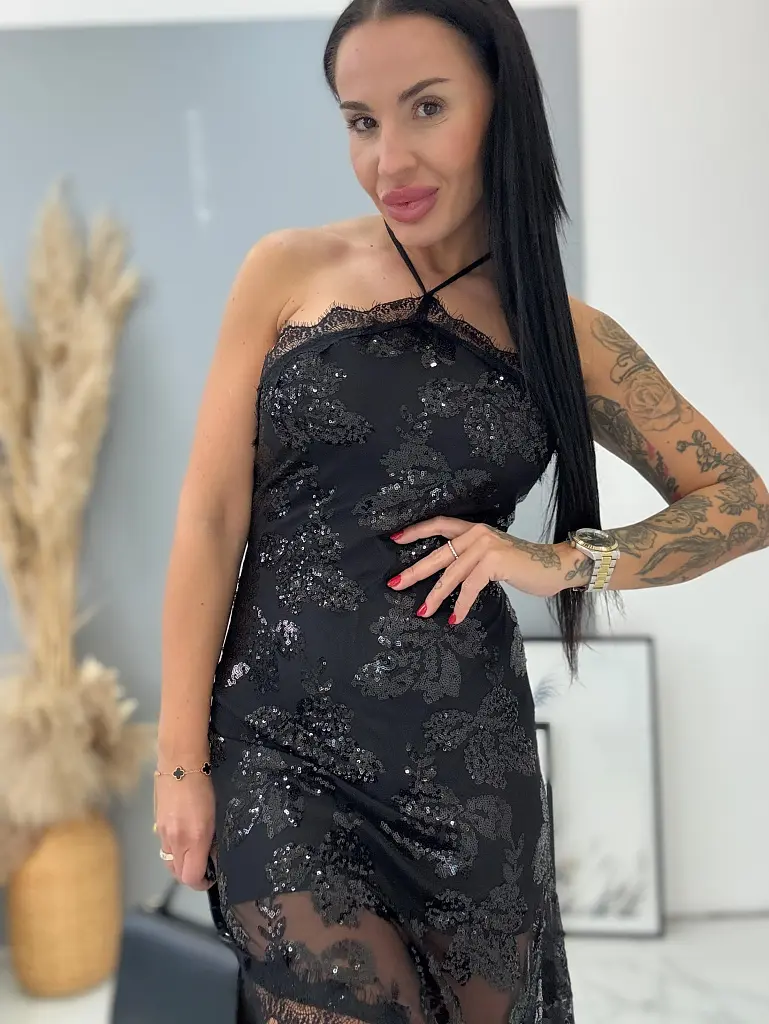 Fekete sifon flitteres ruha AUDRIE