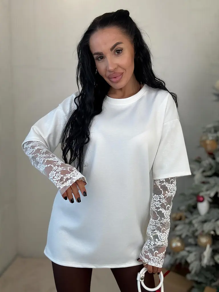 Fehér pulóver csipkével KATHIE - next