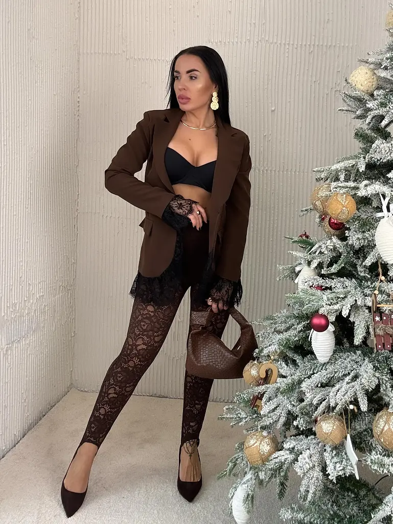 Barna magas derekú csipke leggings PRISINA