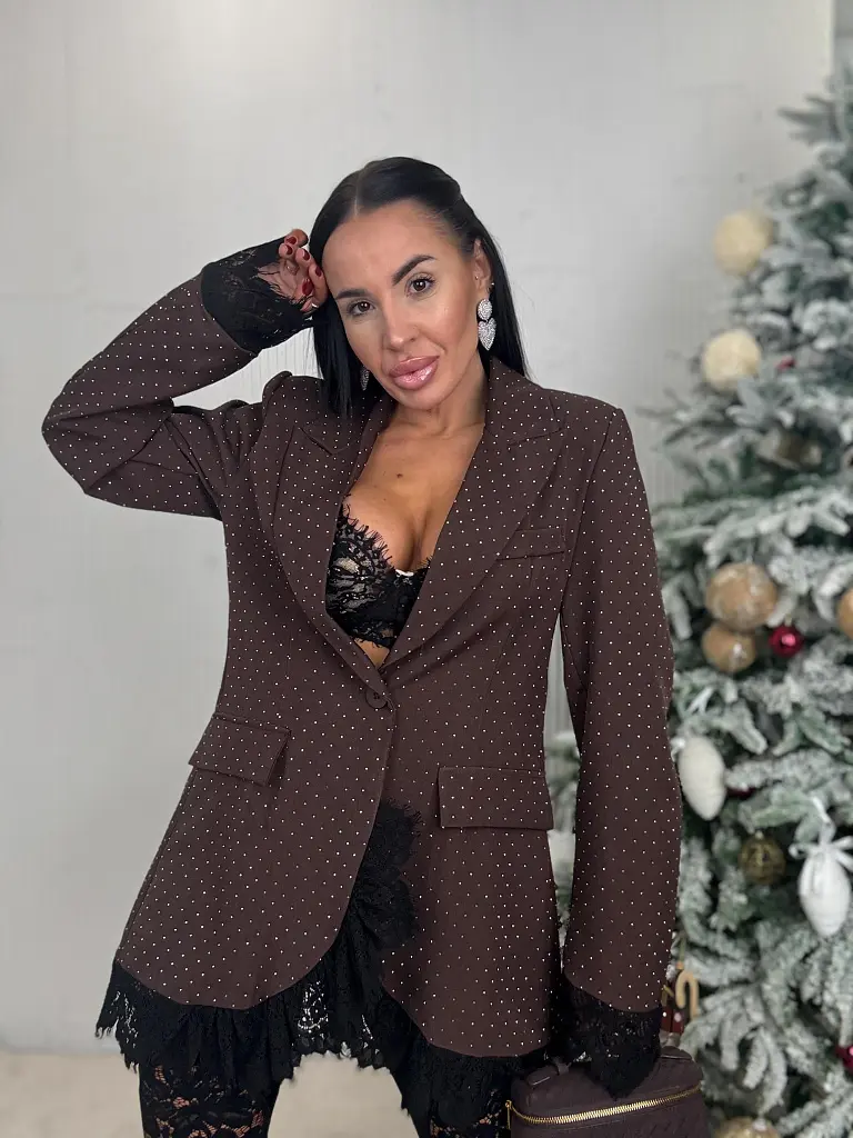 Barna csillogós zakó csipkével SELINA