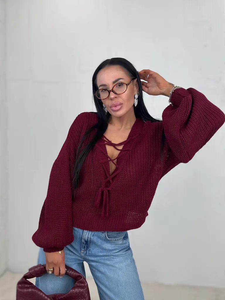 Elöl fűzős kötött pulóver ZAFIRA - next