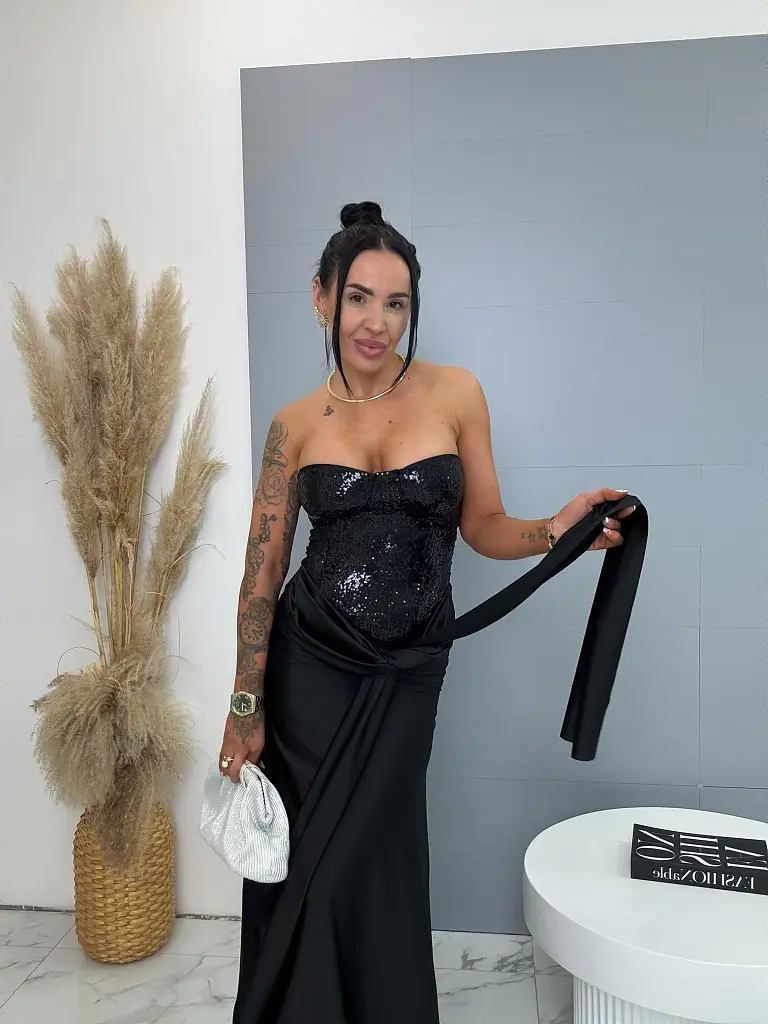 Fekete flitteres estélyi ruha KASEY - next