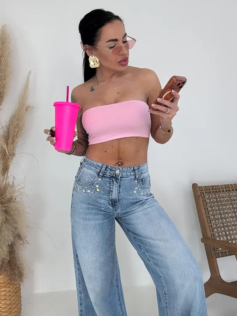 Hímzéssel és kövekkel díszített High Waist farmer