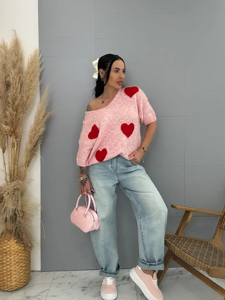 Puha moher pulóver szívecskékkel KITTI - next