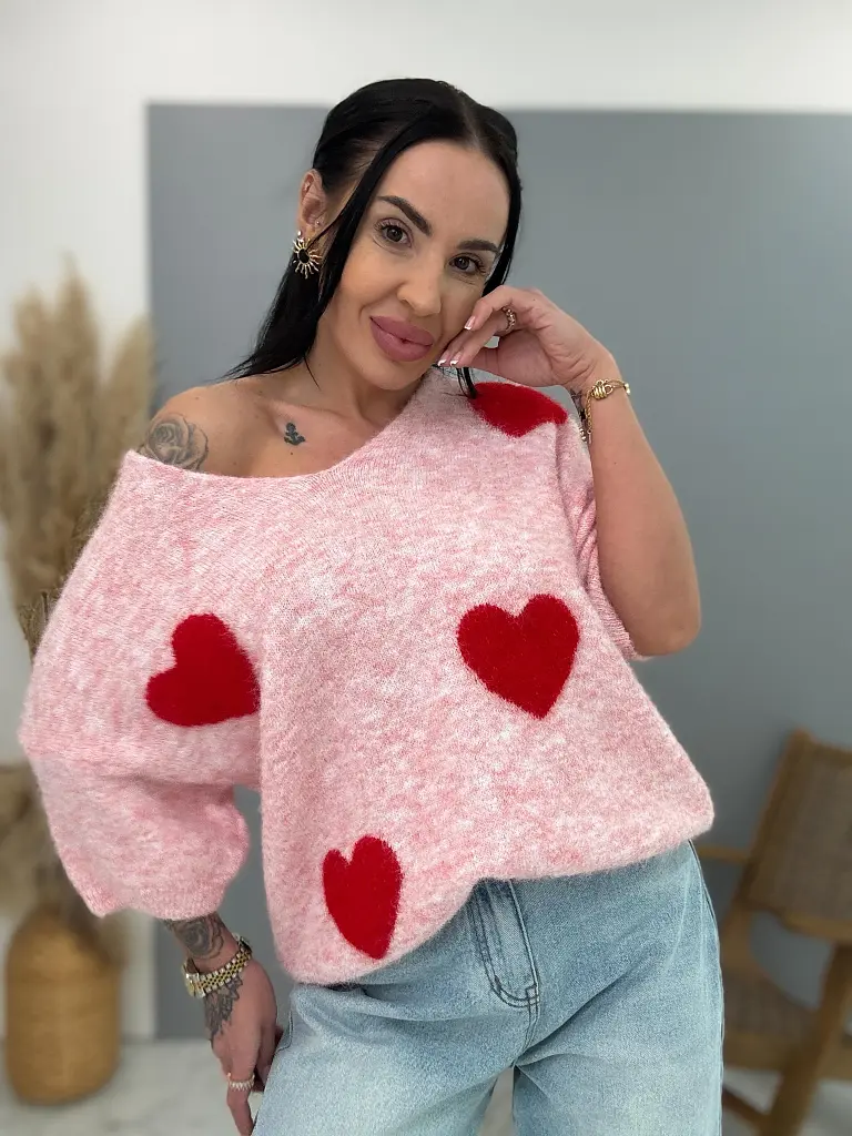 Puha moher pulóver szívecskékkel KITTI