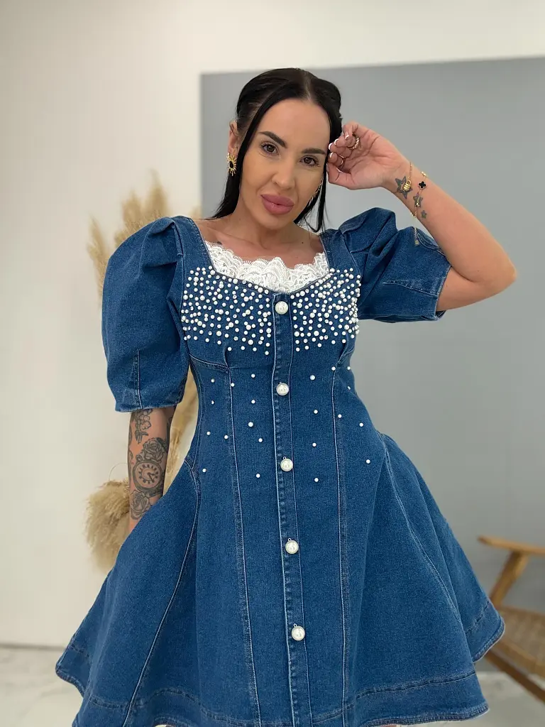 Gombos farmerruha gyöngyökkel díszítve LILIA