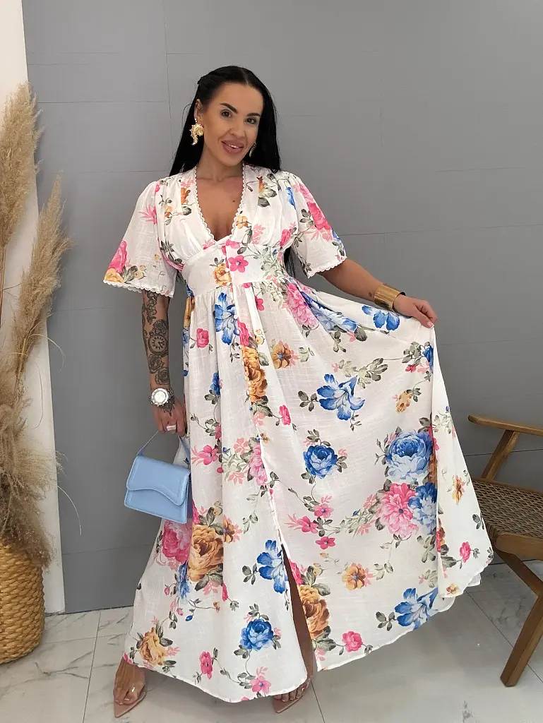 Hosszú virágmintás gombos ruha SPRING