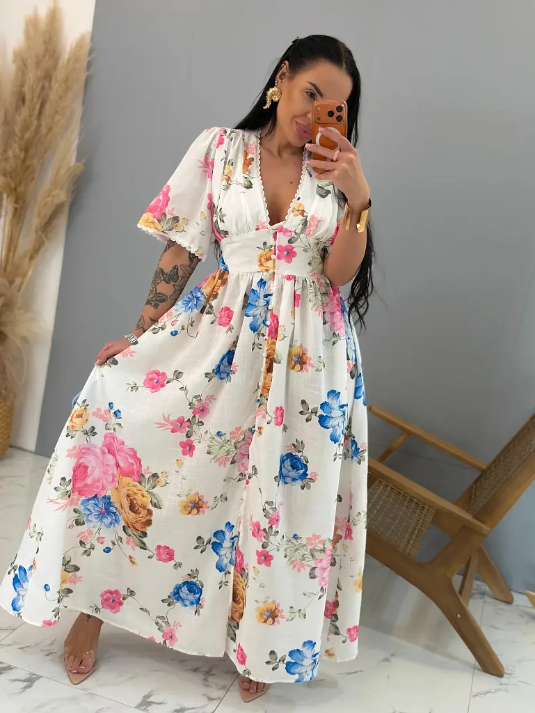 Hosszú virágmintás gombos ruha SPRING - next