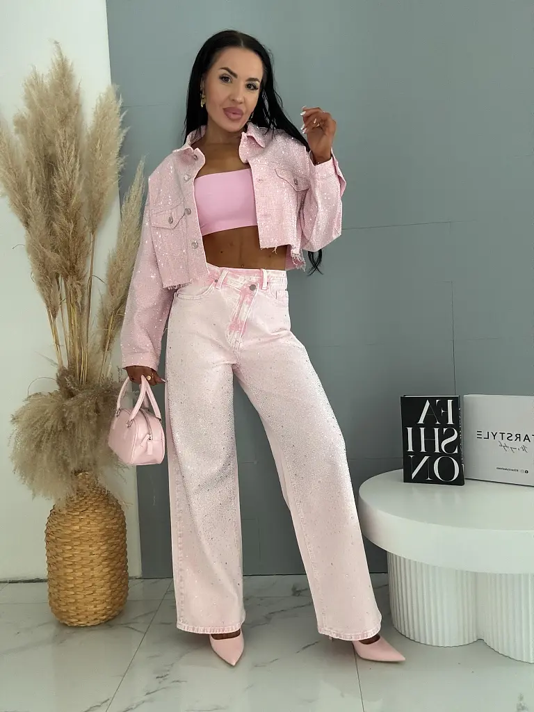 Wide leg farmernadrág strasszköves díszítéssel SHINE