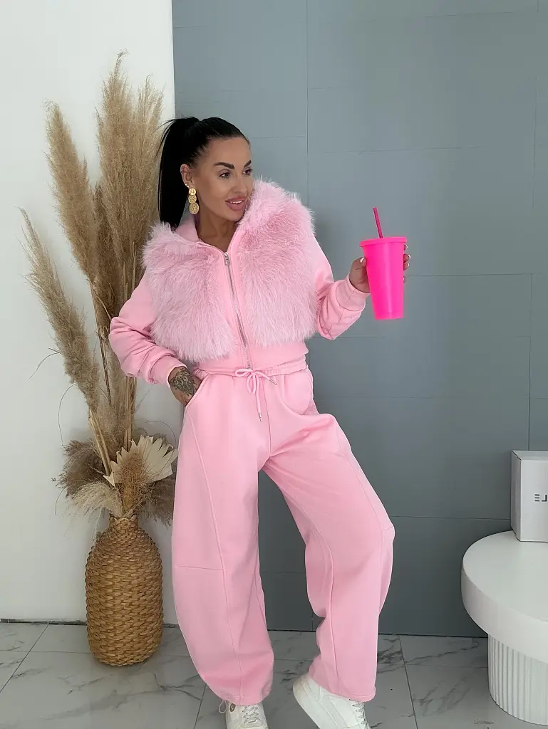 Prémium baggy melegítőszett szőrmével PINK LUXURY